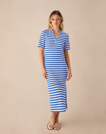 Ro&Zo Blue Stripe Knit Collared Dress