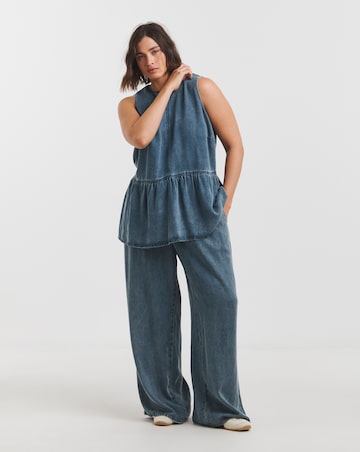 Simply Be Light Wash Denim Lyocell Tie Front Palazzo Jeans