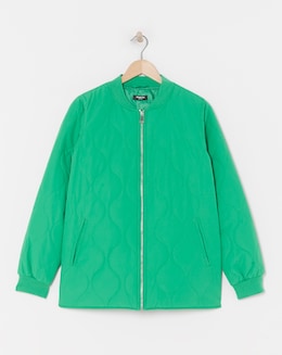 Green Quilted Bomber Jacket