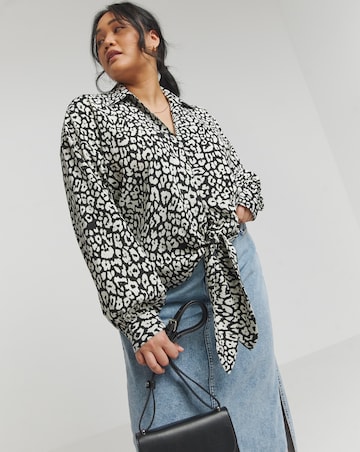 Simply Be Mono Print Tie Front Long Sleeve Shirt