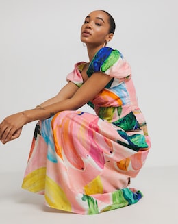 Hope &amp; Ivy Arna Cotton Puff Sleeve Midi Dress