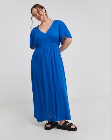 Simply Be Blue Crinkle Button Up Maxi Dress