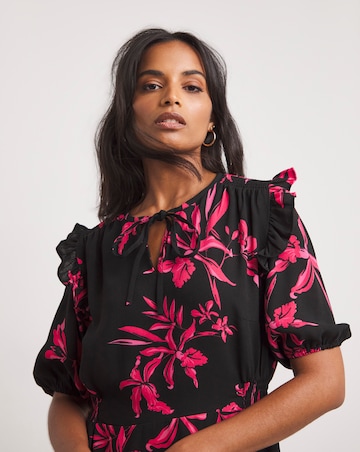 Ruffle Trim Tie Neck Tea Dress