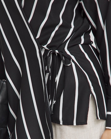 Mono Striped Tie Front Wrap Shirt