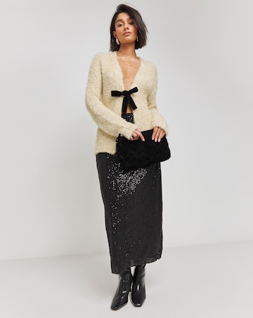 Gold Tinsel Tie Front Bow Cardigan