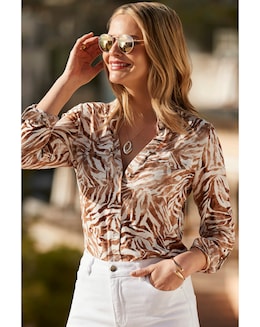 Sosandar Animal Print Relaxed Utility Shirt