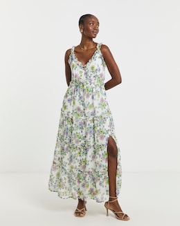 Simply Be White Floral Tiered Maxi Cami Dress