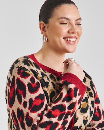Simply Be Neutral & Red Leopard Jacquard Cardigan