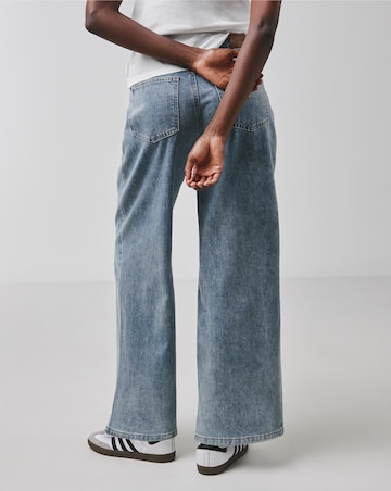 Blue Pleat Detail Wide Leg Jeans