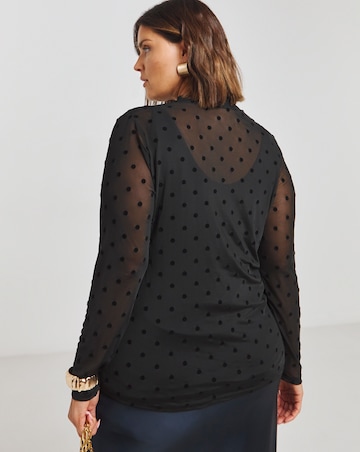 Black Spot Print High Neck Burn Out Top