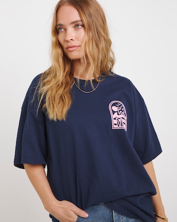 Simply Be Navy Puff Print Back Surf Club T-Shirt