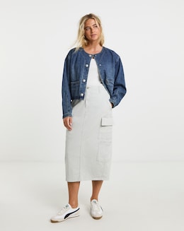 Light Grey Double Pocket Cargo Midi Skirt