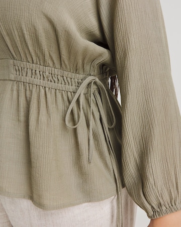 Simply Be Khaki Plunge Elasticted Waist Long Sleeve Blouse