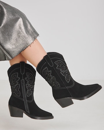 Daytona Suede Western Mid Calf Boots - Wide Fit (E) & Super Curvy Calf