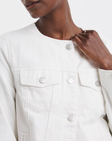 Pure Cotton White Collarless Denim Jacket