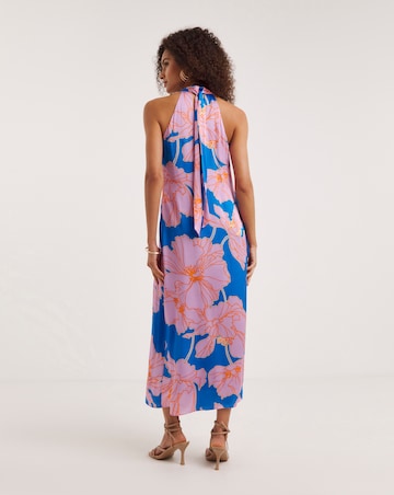 Ro&Zo Oriental Floral Satin Twist Halter Neck