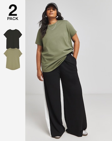 Simply Be Khaki & Black 2 Pack Curved Hem Longline T-Shirt