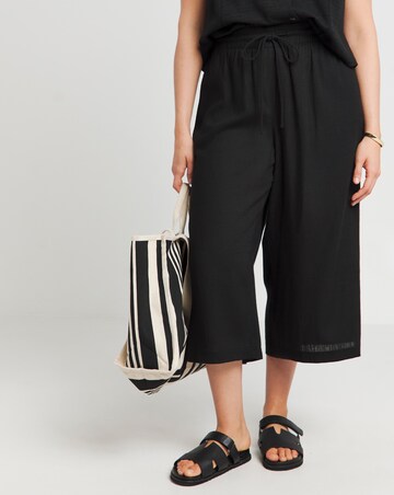 Simply Be Black Tie Waist Linen Culottes