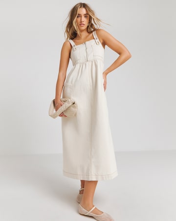 Ecru Midaxi Pocket Detail Apron Dress