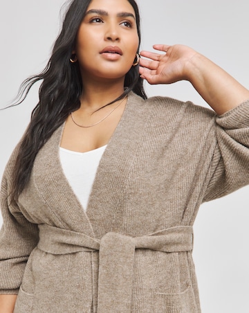 Brown Belted Volume Sleeve Cardigan