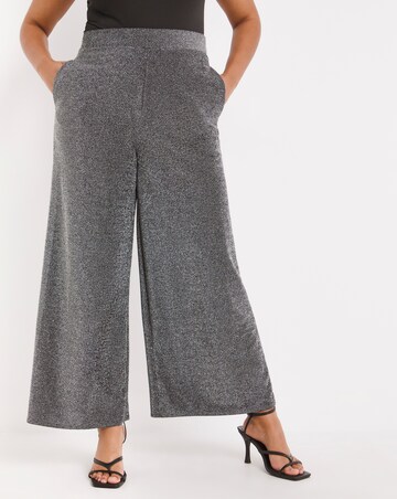 Silver Glitter Knit Wide Leg Trousers