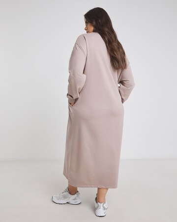 Mocha Relaxed Fit Midi Sweat Dress With Pockets