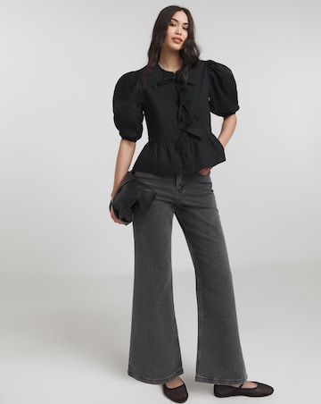 Tie Front Puff Sleeve Smock Top