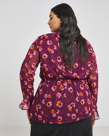 Pussybow V Neck Blouse With Elasticated Waist and Drawcord Tie