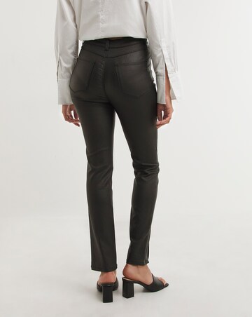 Black Coated Splitfront Hem Slim Jeans