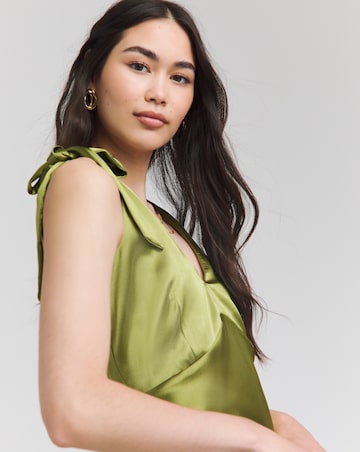 Simply Be Olive Tie Strap Satin Maxi Slip Dress