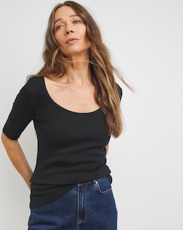 Pure Cotton Black Scoop Neck Half Sleeve Top