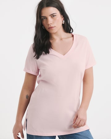 Simply Be Charcoal & Pink 2 Pack V Neck Longline Pure Cotton T-Shirts