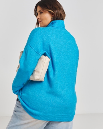 Blue Seam Detail Longline Roll Neck Jumper