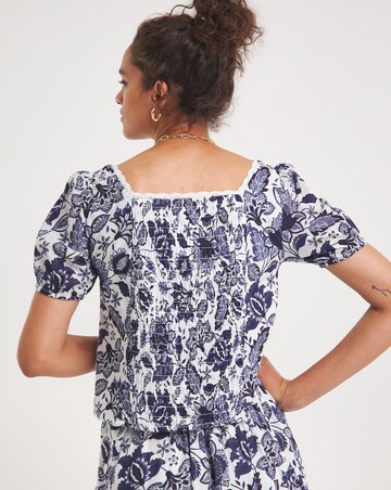 Anise Navy Print Button Front Co-Ord Top