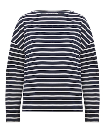 Anthology Navy & White Cotton Modal Long Sleeve Top