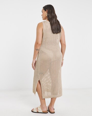 Simply Be Gold Metallic Hole Knit Crochet Midaxi Dress