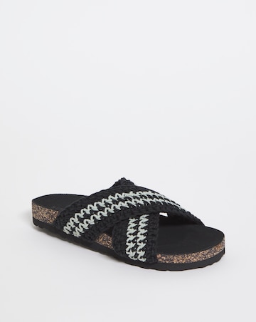 Ines Crochet Crossover Footbed Sandals - Wide Fit (E)