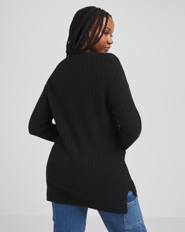 Simply Be Black Slouchy V Neck Ribbed Longline Jumper