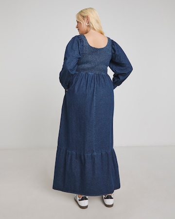 Simply Be Dark Blue Denim Shirred Maxi Smock Dress