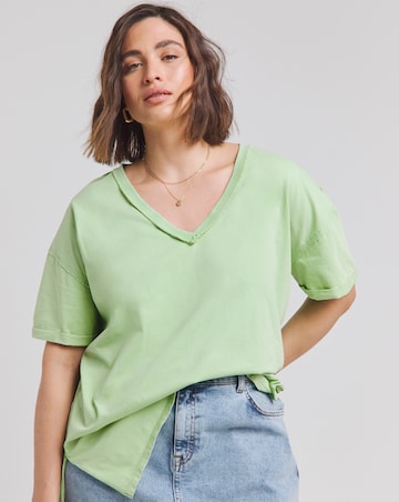 Simply Be Green Oversized Exposed Seam V Neck T-Shirt