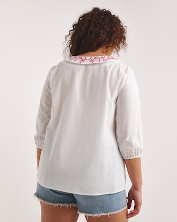 Simply Be Ivory Poplin Blouse with Embroidered Collar