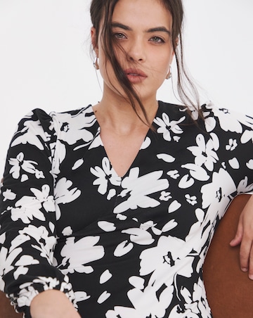 Simply Be Mono Floral Print Supersoft Midi Dress