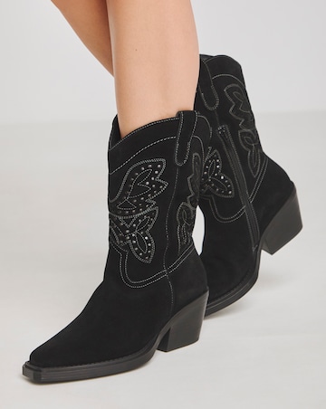 Daytona Suede Western Mid Calf Boots - Wide Fit (E) & Super Curvy Calf