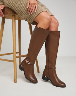 Heavenly Soles Ledger Knee Boots With Trim - Extra Wide Fit (EEE) &amp; Curvy Calf