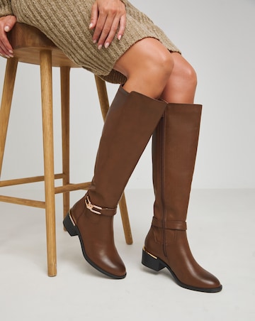 Heavenly Soles Ledger Knee Boots With Trim - Extra Wide Fit (EEE) & Curvy Calf