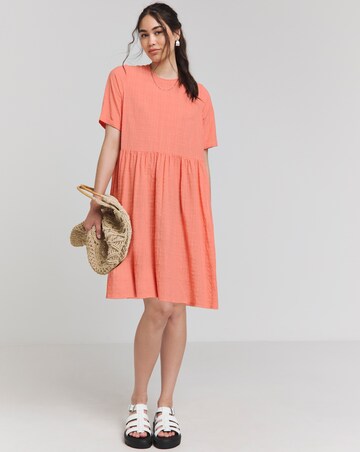 Coral Check Bow Detail Smock Dress