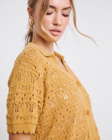 Simply Be Ochre Pointelle Collared Knit Top