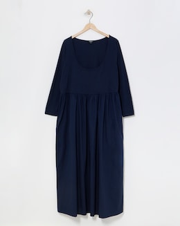 Navy Jersey Poplin Long Sleeve Midi Dance Dress