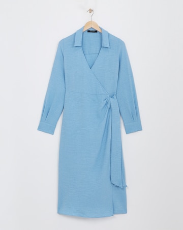 Textured Midi Wrap Shirt Dress