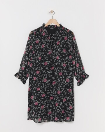 Floral Tie Neck Trapeze Dress